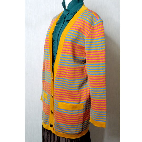 YVES SAINT LAURENT 　マルチボーダーロングカーディガン（オレンジ系）