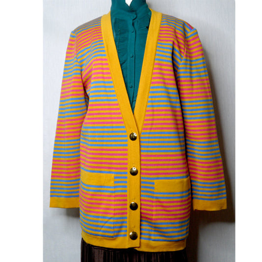 YVES SAINT LAURENT 　マルチボーダーロングカーディガン（オレンジ系）