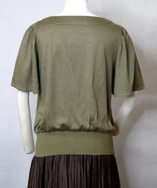 YSL 　フレア袖リボン半袖ニット（ライトカーキ）