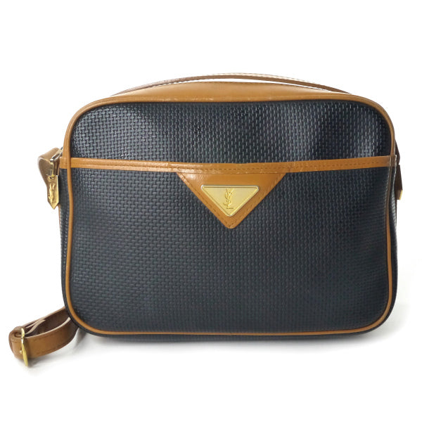 YVES SAINT LAURENT バイカラーYSLロゴショルダー（キャメル/黒系）