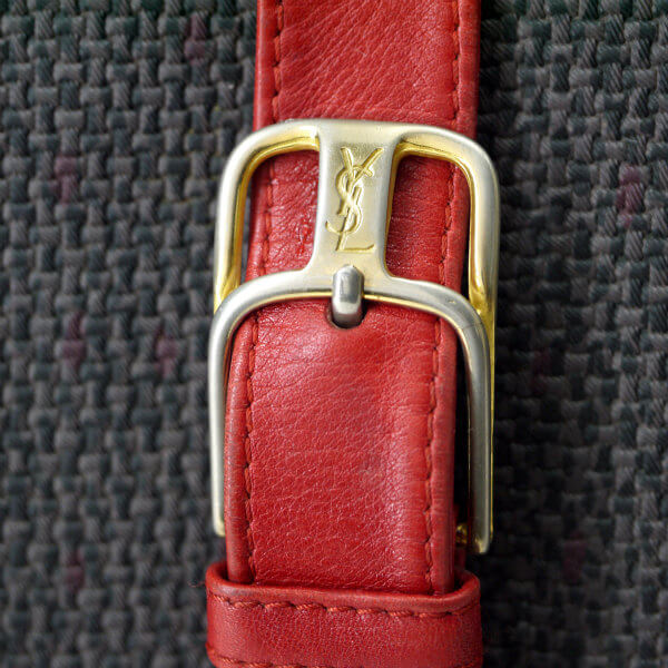 YVES SAINT LAURENT バイカラー半円2WAYショルダー（赤&グレー系）