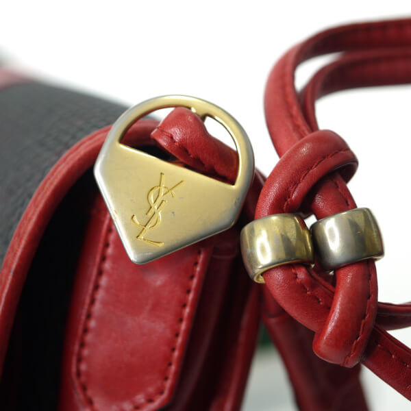 YVES SAINT LAURENT バイカラー半円2WAYショルダー（赤&グレー系）