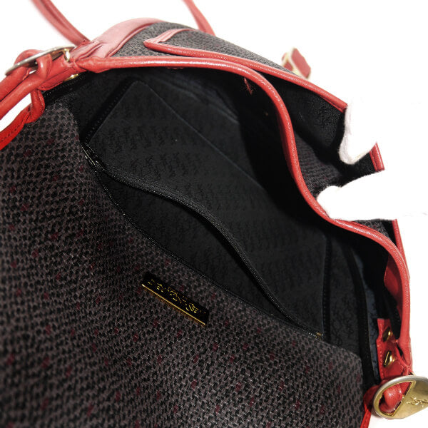 YVES SAINT LAURENT バイカラー半円2WAYショルダー（赤&グレー系）