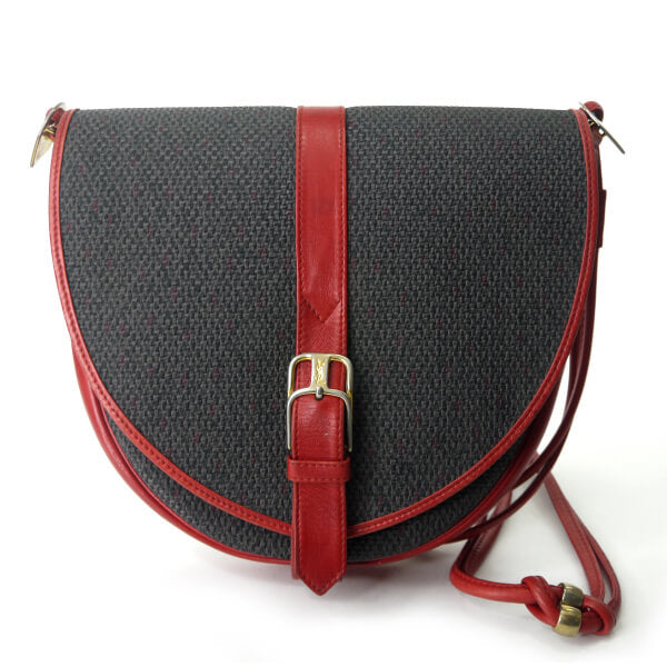 YVES SAINT LAURENT バイカラー半円2WAYショルダー（赤&グレー系）