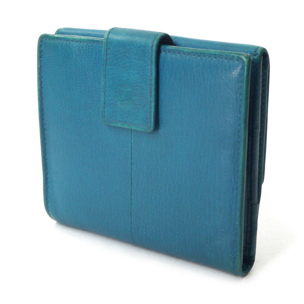 YVESSANTLAURENT　ロゴ金具Wホック総革折り財布（コバルト/箱付）