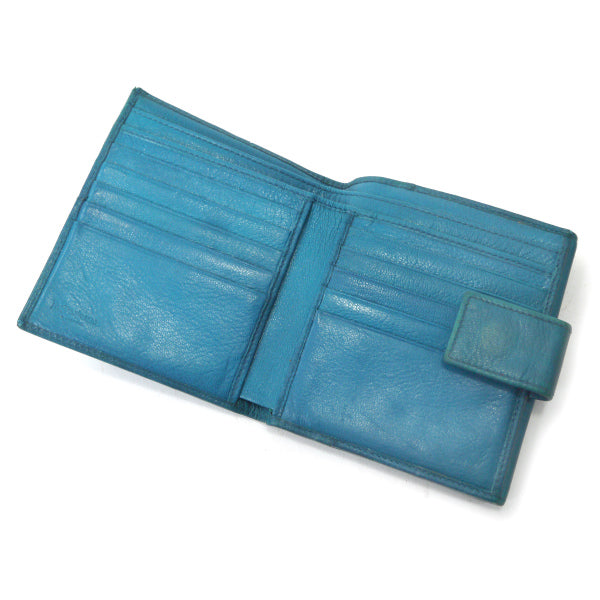 YVESSANTLAURENT　ロゴ金具Wホック総革折り財布（コバルト/箱付）