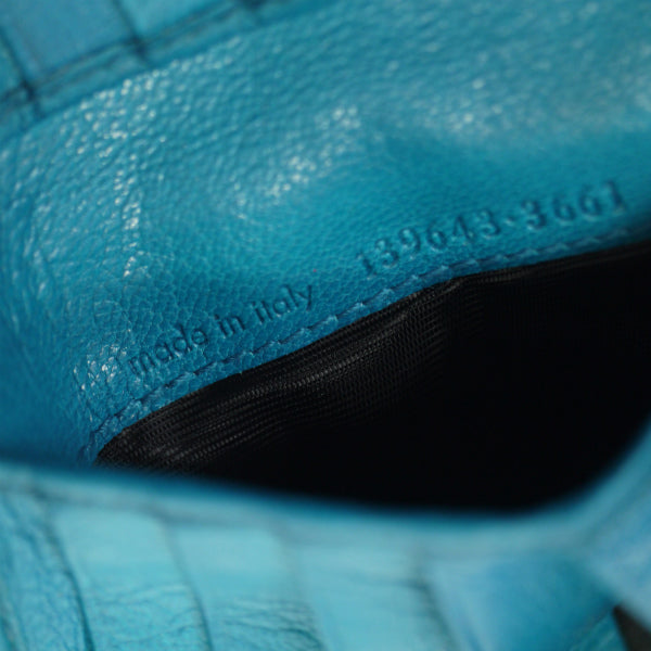 YVESSANTLAURENT　ロゴ金具Wホック総革折り財布（コバルト/箱付）