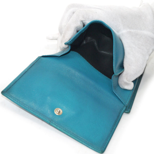 YVESSANTLAURENT　ロゴ金具Wホック総革折り財布（コバルト/箱付）