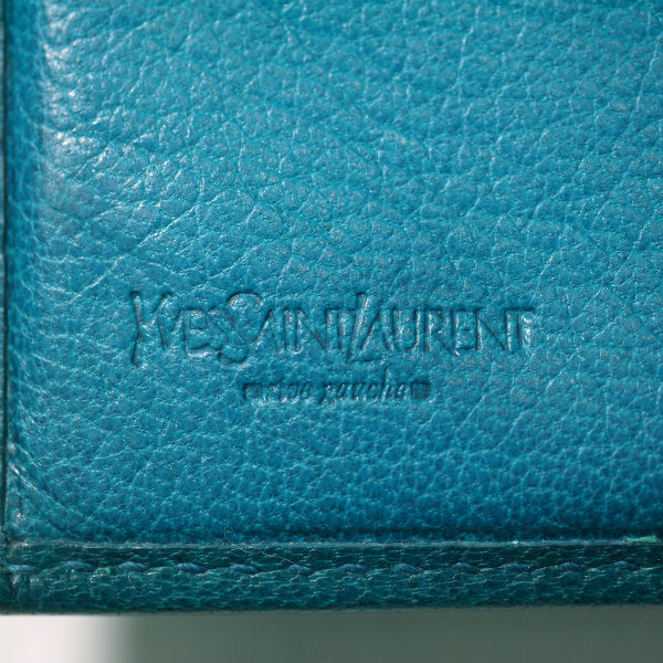 YVESSANTLAURENT　ロゴ金具Wホック総革折り財布（コバルト/箱付）
