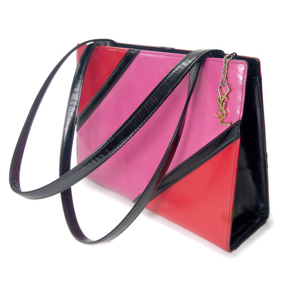 YVESSANTLAURENT　モンドリアン レザーハンドバック（ピンク/赤/黒）
