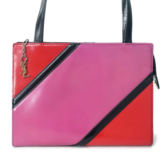 YVESSANTLAURENT　モンドリアン レザーハンドバック（ピンク/赤/黒）