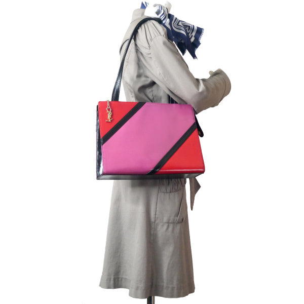 YVESSANTLAURENT　モンドリアン レザーハンドバック（ピンク/赤/黒）