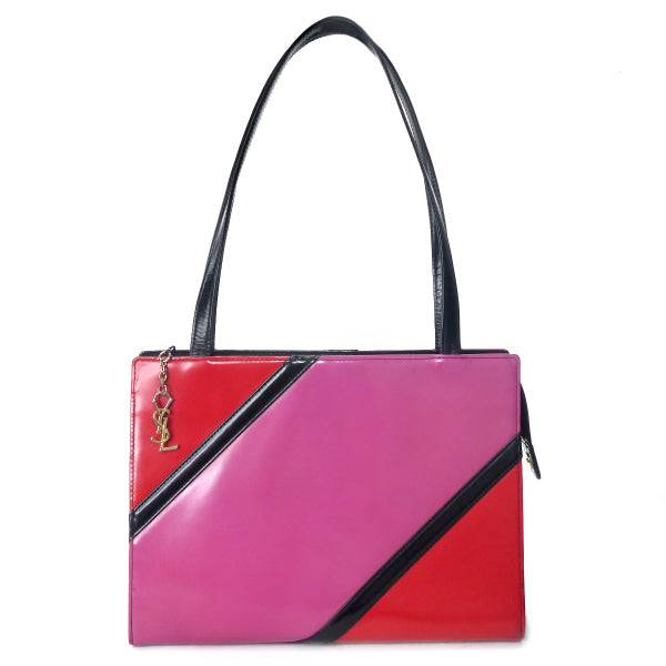 YVESSANTLAURENT　モンドリアン レザーハンドバック（ピンク/赤/黒）