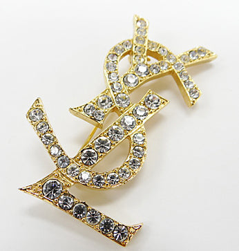 YVES SAINT LAURENT　YSLラインストーンブローチ
