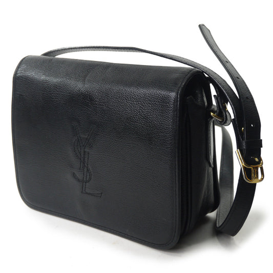 YVES SAINT LAURENT 総革ロゴステッチ スクエアショルダー（黒）