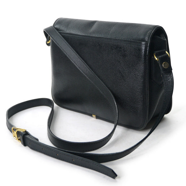 YVES SAINT LAURENT 総革ロゴステッチ スクエアショルダー（黒）