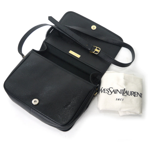 YVES SAINT LAURENT 総革ロゴステッチ スクエアショルダー（黒）