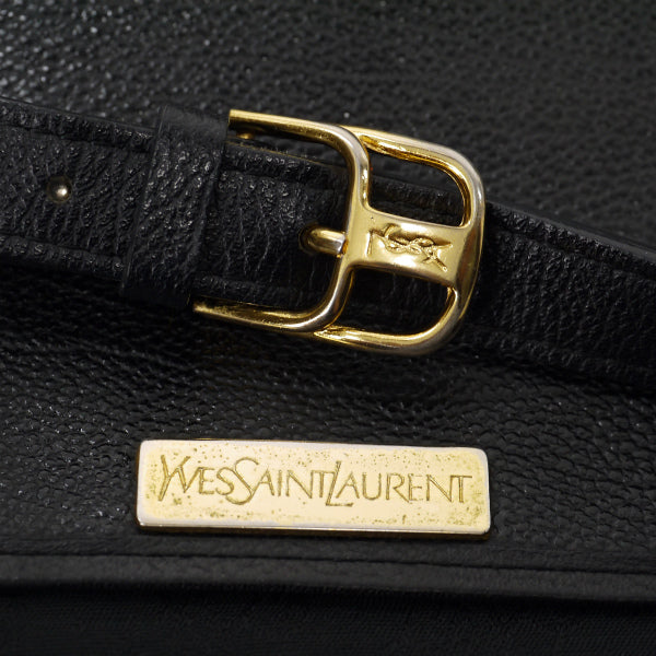 YVES SAINT LAURENT 総革ロゴステッチ スクエアショルダー（黒）