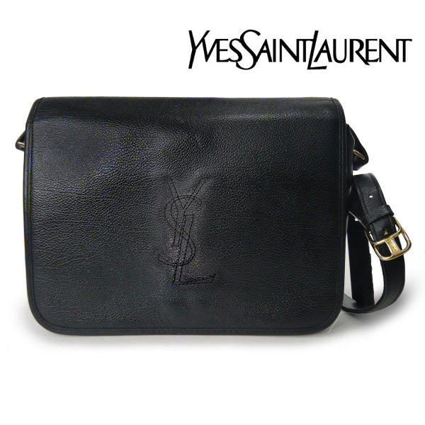 YVES SAINT LAURENT 総革ロゴステッチ スクエアショルダー（黒）