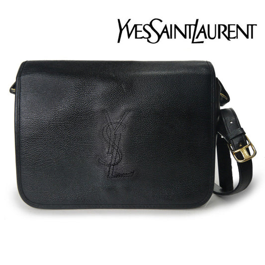 YVES SAINT LAURENT 総革ロゴステッチ スクエアショルダー（黒）