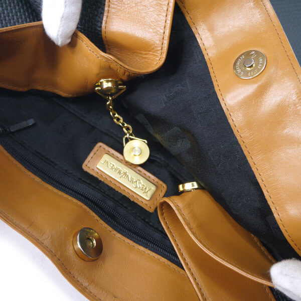 YVES SAINT LAURENT バイカラーYSLロゴトートバッグ（キャメル/グレー系）