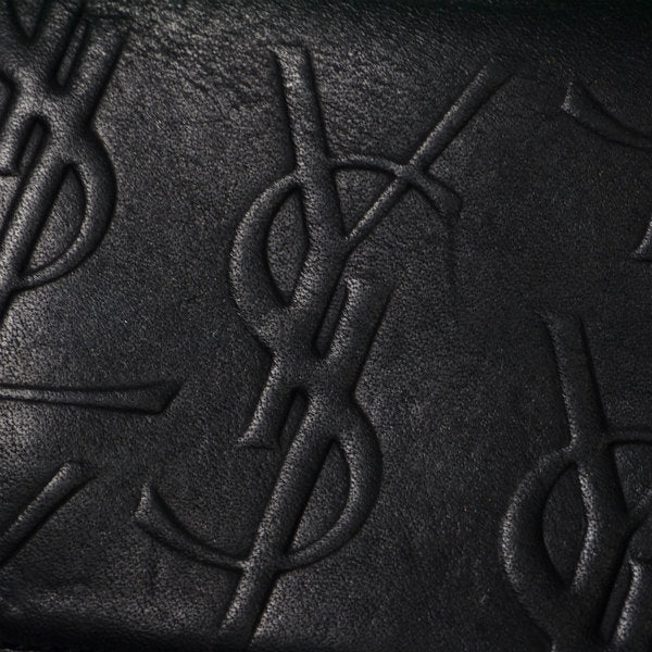 YVESSANTLAURENT　総ロゴ柄がま口レザー折り財布（黒）