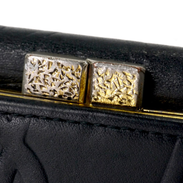 YVESSANTLAURENT　総ロゴ柄がま口レザー折り財布（黒）