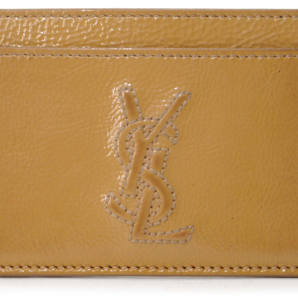 YVES SAINT LAURENT 総革ロゴステッチ カードケース（キャメル）