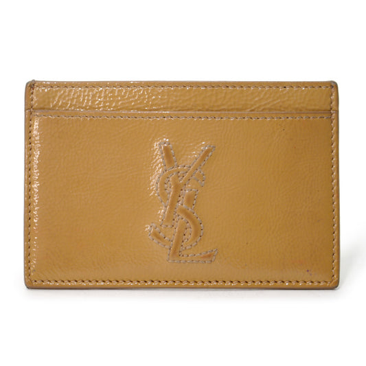YVES SAINT LAURENT 総革ロゴステッチ カードケース（キャメル）