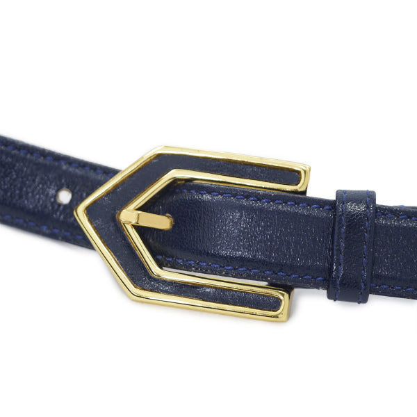 YVES SAINT LAURENT　三角バックル レザー細ベルト（紺）
