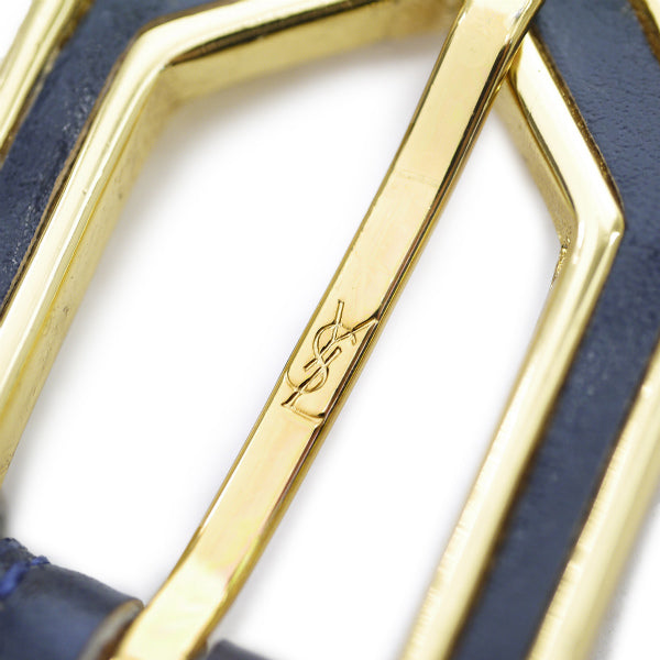 YVES SAINT LAURENT　三角バックル レザー細ベルト（紺）