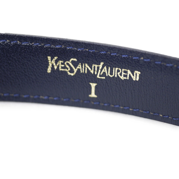 YVES SAINT LAURENT　三角バックル レザー細ベルト（紺）