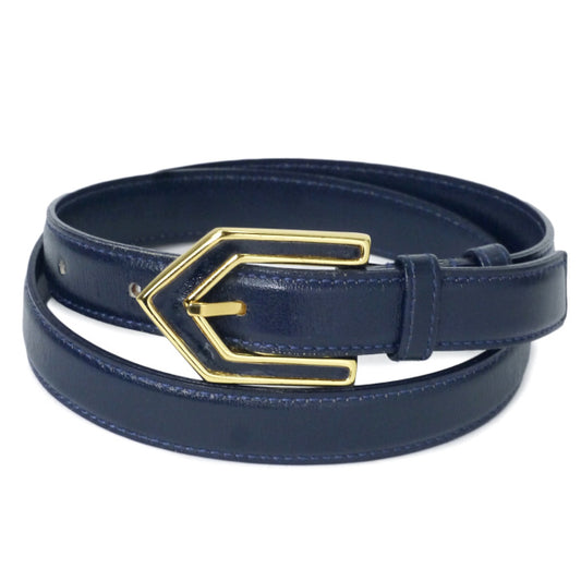 YVES SAINT LAURENT　三角バックル レザー細ベルト（紺）