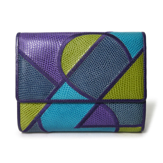 YVESSANTLAURENT　リザード切り替えロゴ折り財布（パープル系）