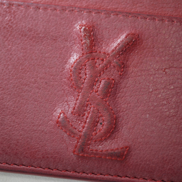 YVES SAINT LAURENT 総革ロゴステッチ カードケース（赤）