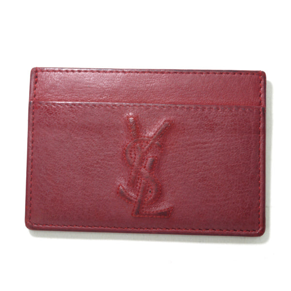 YVES SAINT LAURENT 総革ロゴステッチ カードケース（赤）