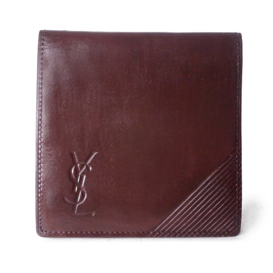 YVES SAINT LAURENT ロゴレザー二つ折り財布（茶）