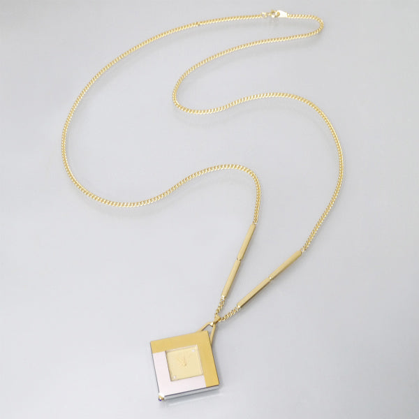 YVES SAINT LAURENT スクエアペンダントウォッチ（ゴールド）