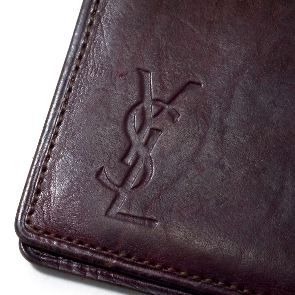 YVES SAINT LAURENT ロゴレザーカードケース（茶）