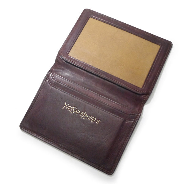 YVES SAINT LAURENT ロゴレザーカードケース（茶）