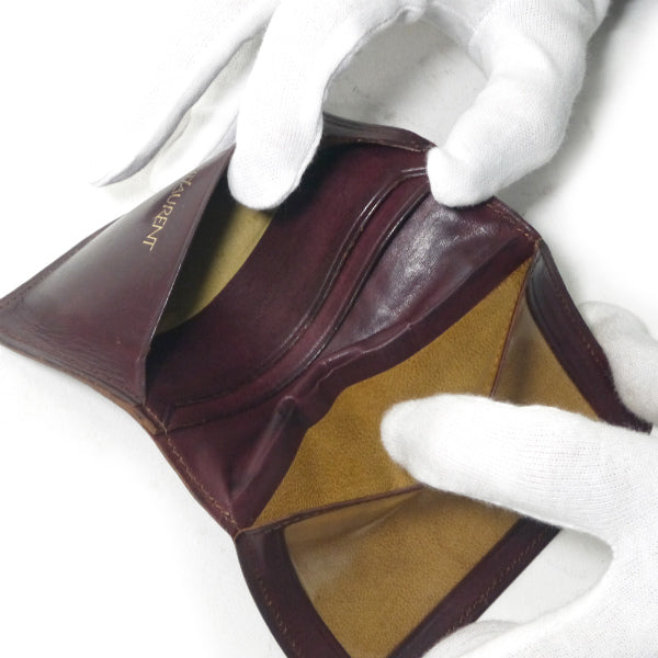 YVES SAINT LAURENT ロゴレザーカードケース（茶）