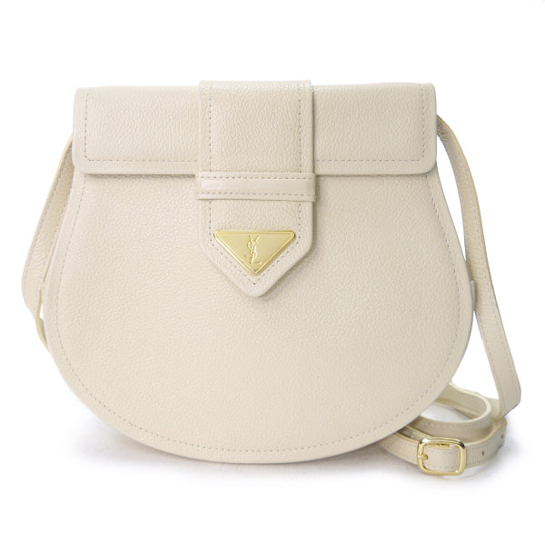 YVES SAINT LAURENT ロゴプレート ラウンドレザーショルダー（クリーム）