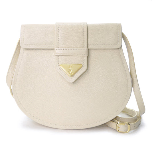 YVES SAINT LAURENT ロゴプレート ラウンドレザーショルダー（クリーム）