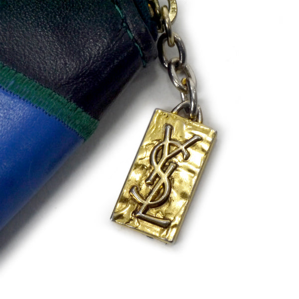 YVESSANTLAURENT　レザー切り替えラウンドコインケース（青系）