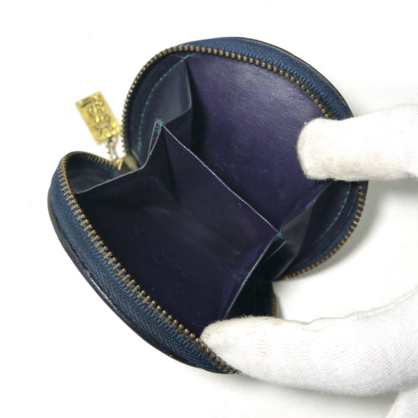 YVESSANTLAURENT　レザー切り替えラウンドコインケース（青系）