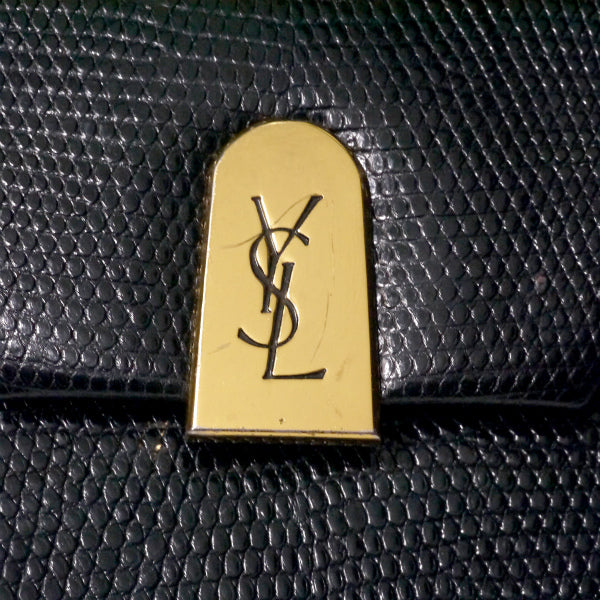 YVES SAINT LAURENT ロゴプレート リザードミニショルダー（黒）