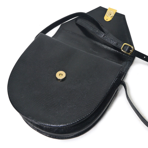 YVES SAINT LAURENT ロゴプレート リザードミニショルダー（黒）