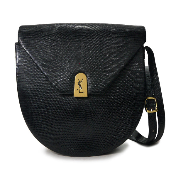 YVES SAINT LAURENT ロゴプレート リザードミニショルダー（黒）