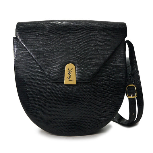 YVES SAINT LAURENT ロゴプレート リザードミニショルダー（黒）