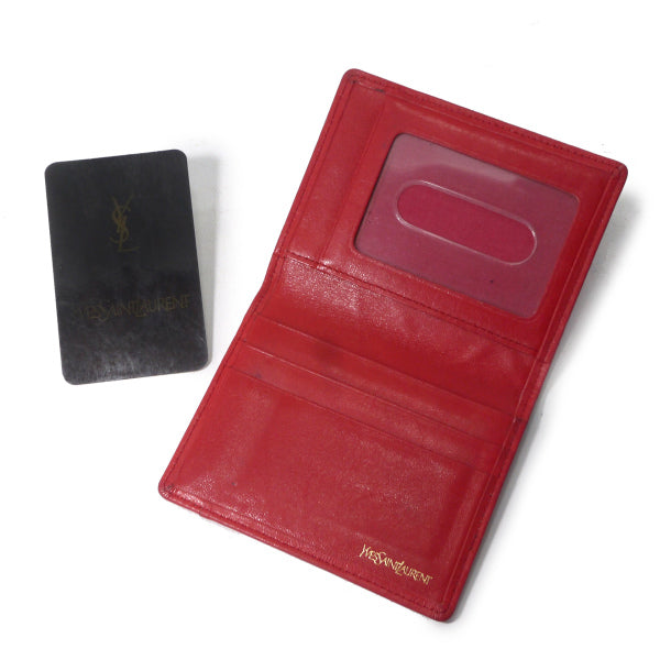 YVESSAINTLAURENT　レザー切り替えロゴ カードケース（赤系）